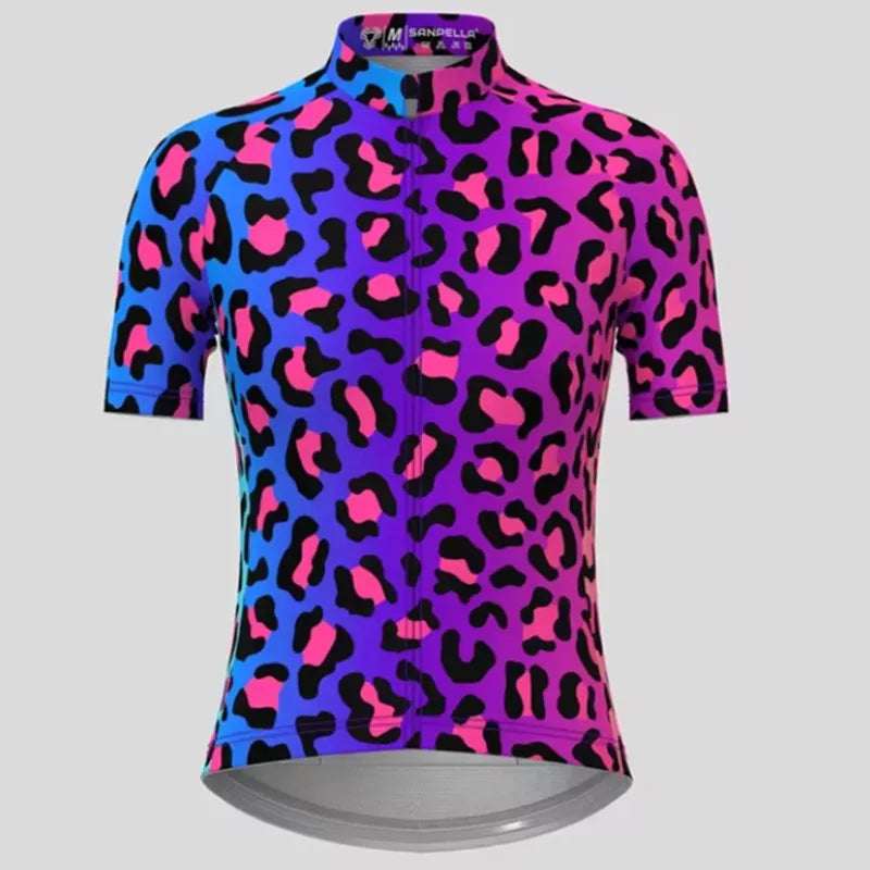 Men's Short Sleeve Bicycle Leopard print, MTB Cycling Clothing, Bike Uniform, Cycle Shirt, Racing Cycling Jersey Set, Summer