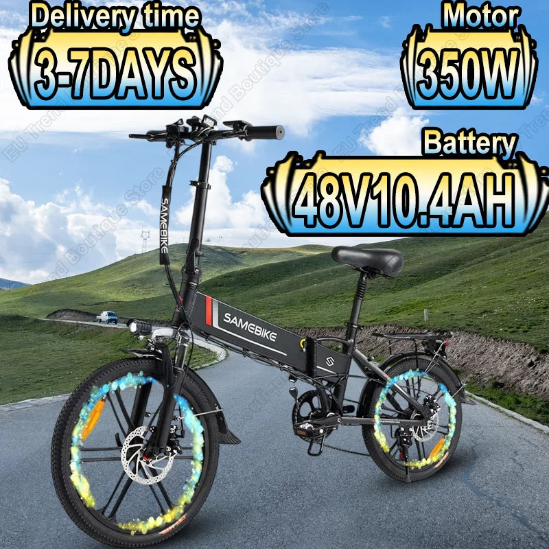 Samebike Electric Bike 350W Brushless Motor 48V10.4AH Battery Electric Bicycle 20-inch Tire Aluminum Alloy Folding Frame E Bike