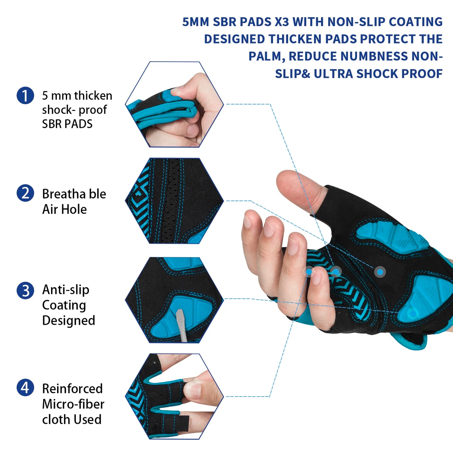 MOREOK Mountain Bike Gloves Half Finger 5MM Silicone Gel Pads Shock-Absorbing Non-Slip Cycling Gloves for MTB Road Biking Men Wo