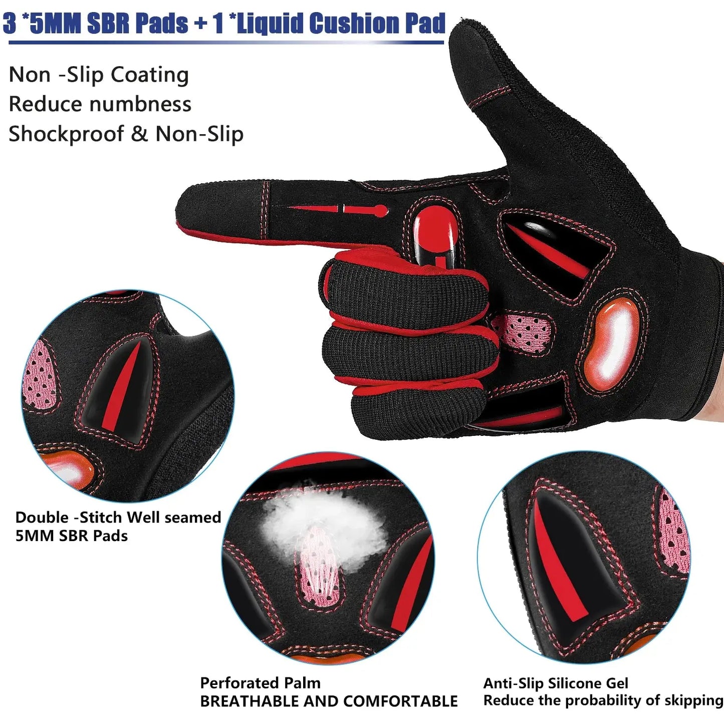 MOREOK Cycling Gloves Full Finger Bike Gloves 5MM Liquid Gel Pad Anti-Slip Shock-Absorbing Touchscreen Bicycle Gloves Men Women PowerGlide Motors & Accessories