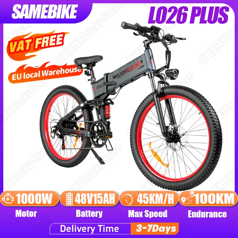 SAMEBIKE LO26 Plus Folding Electric Bicycle 1000W 48V15AH Hydraulic Brake Adult Electric Bike 26*3.0Inch Fat Tire Mountain Ebike