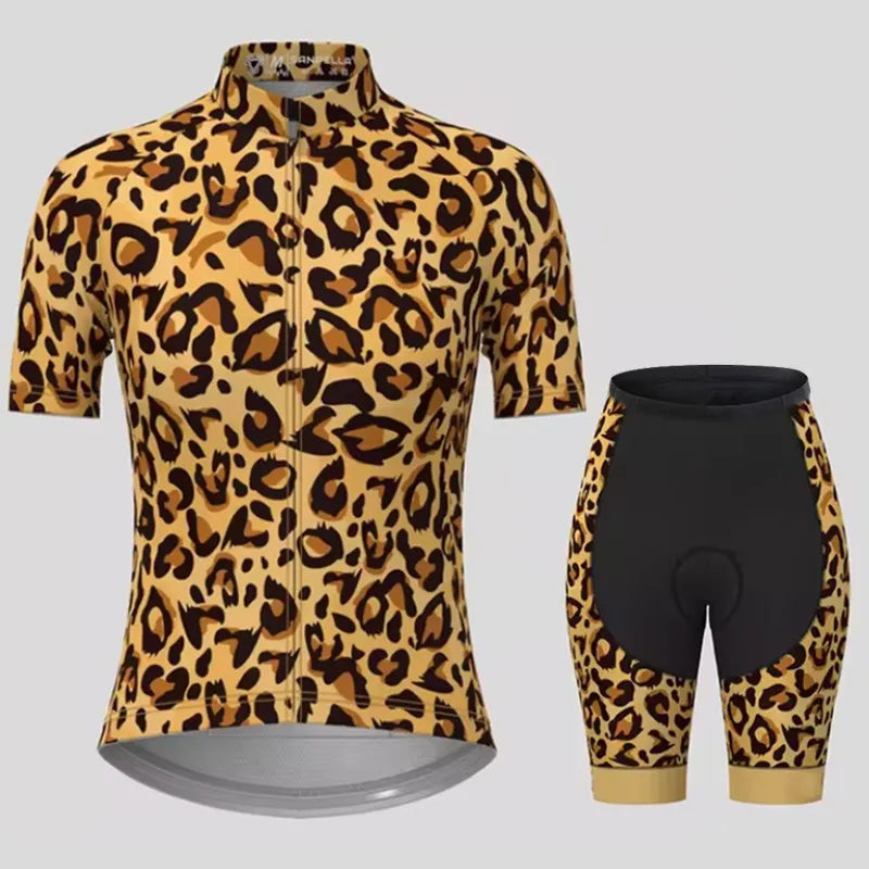 Men's Short Sleeve Bicycle Leopard print, MTB Cycling Clothing, Bike Uniform, Cycle Shirt, Racing Cycling Jersey Set, Summer