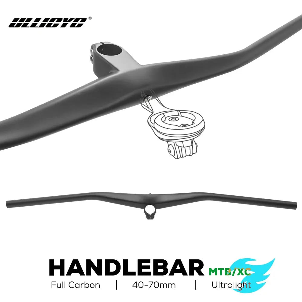 ULLICYC New Carbon One-shaped Integrated MTB Handlebar Bicycle Cockpit With Stem 40mm 50mm 60mm 70mm Supports computer mount PowerGlide Motors & Accessories