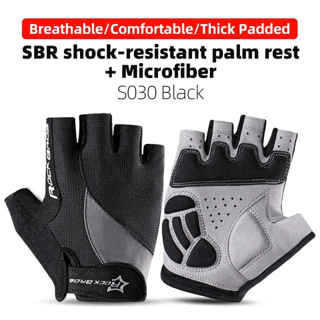 ROCKBROS Half Finger Cycling Gloves Breathable Shockproof MTB Mountain Bike Gloves Mens Outdoor  Bicycle Riding Mittens