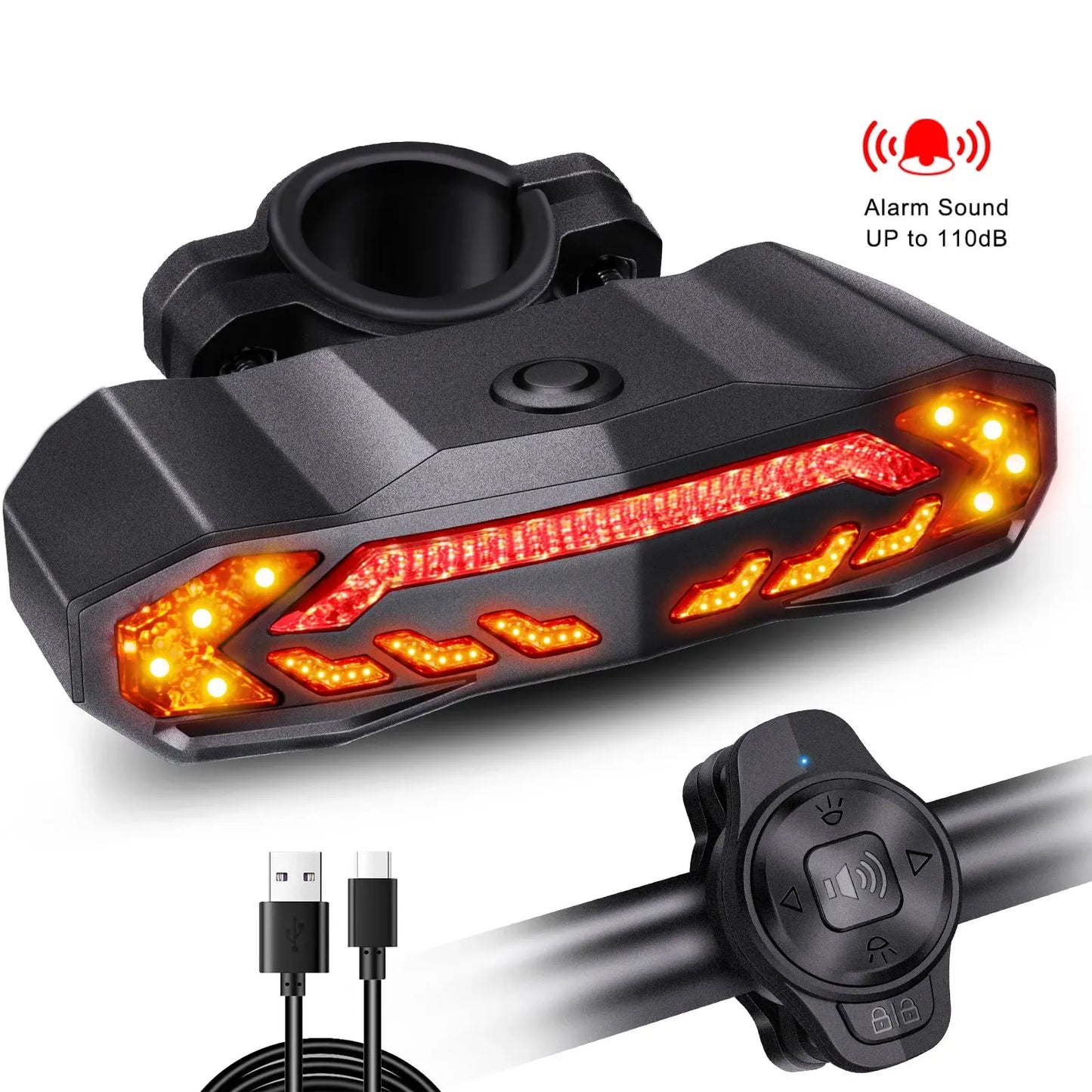 Wireless Bicycle Alarm Rear Tail Light With Turn Signal IP65 Waterproof USB Charging Bike Brake Sensor Taillight With Bracket PowerGlide Motors & Accessories