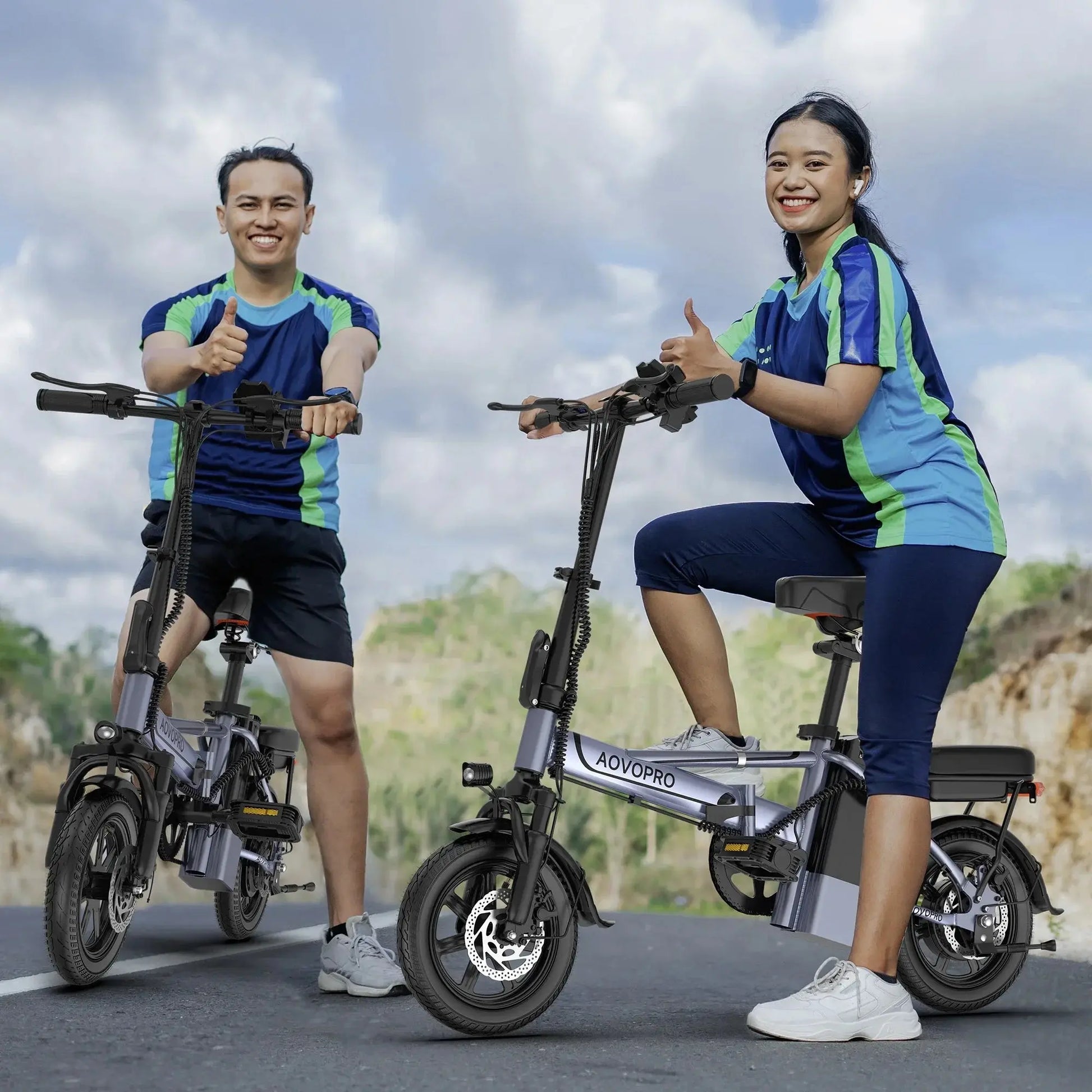 AOVOPRO 14'' EB60 Foldable Electric Bike 500W 48V 10.4AH Battery 22MPH Max Speed 28Miles Long Range with Two Seats for Adult PowerGlide Motors & Accessories