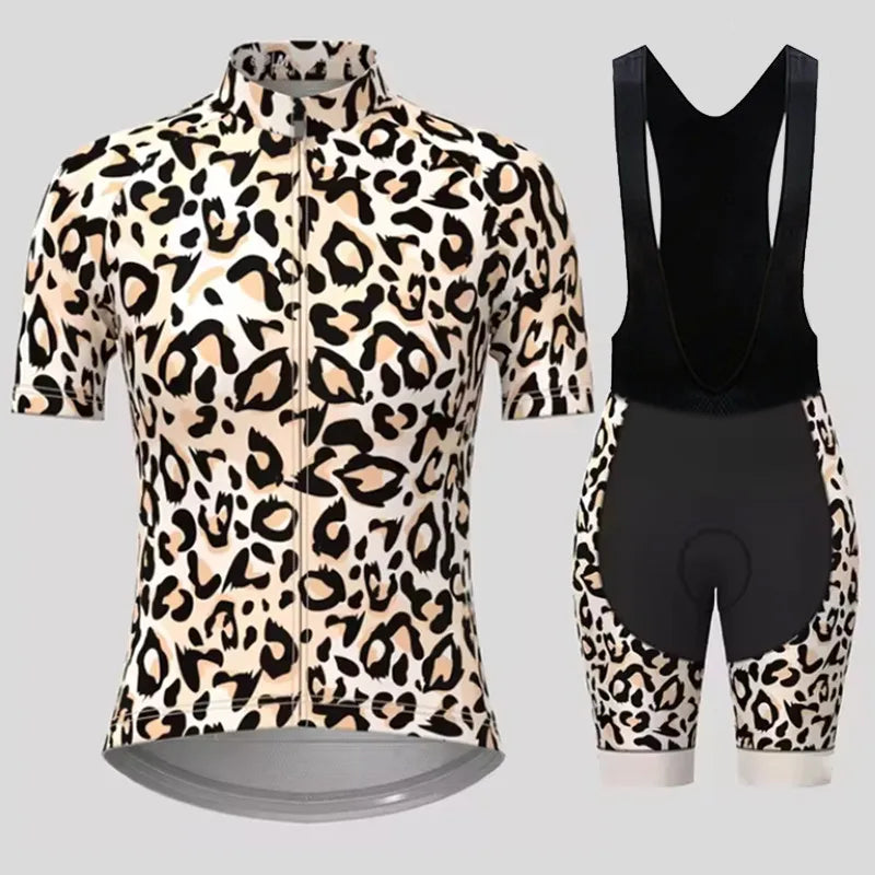 Men's Short Sleeve Bicycle Leopard print, MTB Cycling Clothing, Bike Uniform, Cycle Shirt, Racing Cycling Jersey Set, Summer