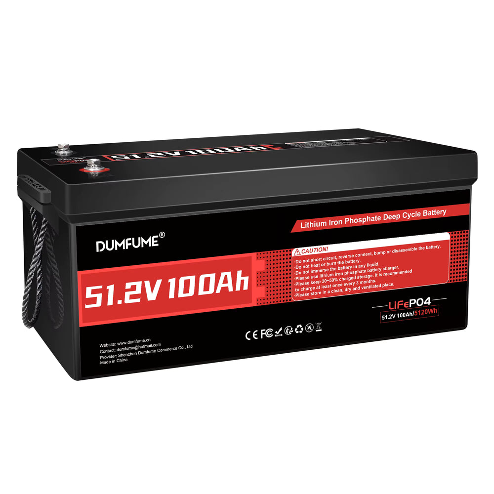 Dumfume 48V 100Ah LiFePO4 Lithium Battery 200A BMS 5120Wh Energy for Golf Carts RV Backup Power Solar Off Grid Systems
